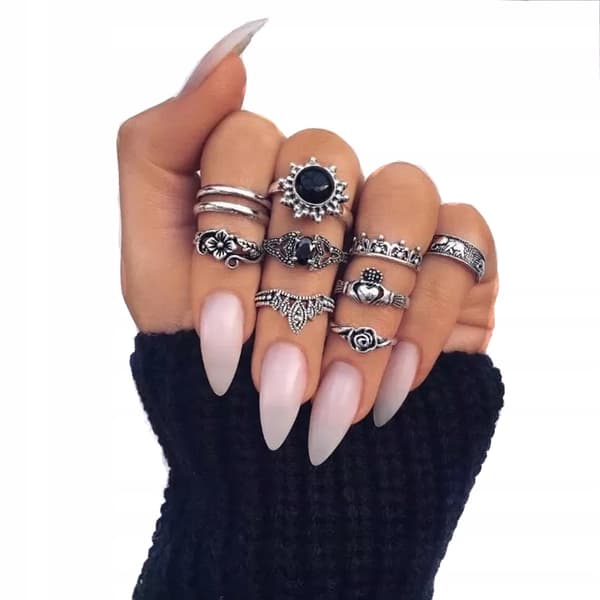 Sølv RETRO PUNK BOHO RINGSÆT 09