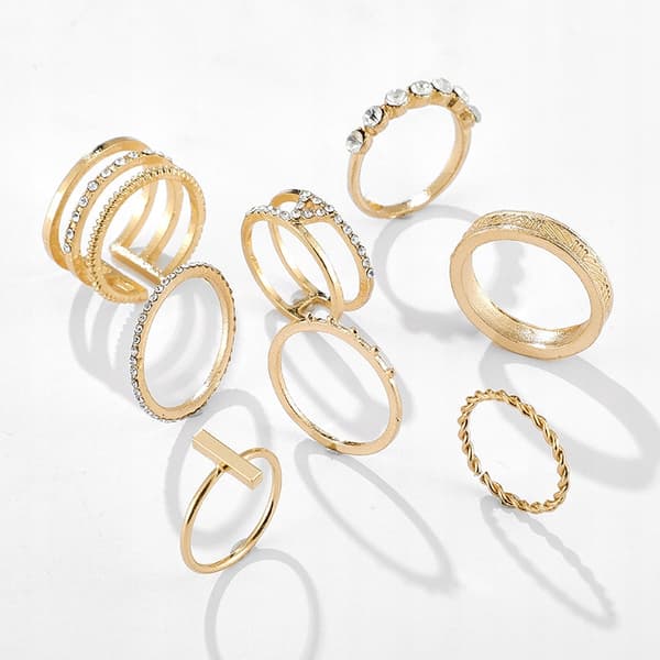 Guld RETRO PUNK BOHO RINGSÆT 07
