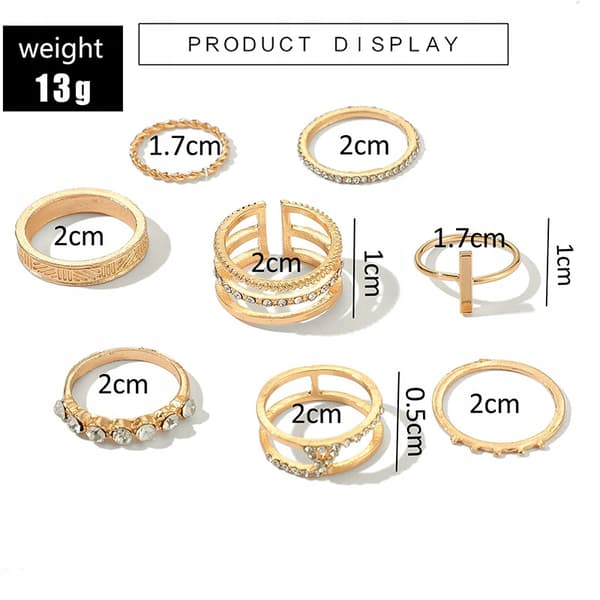 Guld RETRO PUNK BOHO RINGSÆT 07