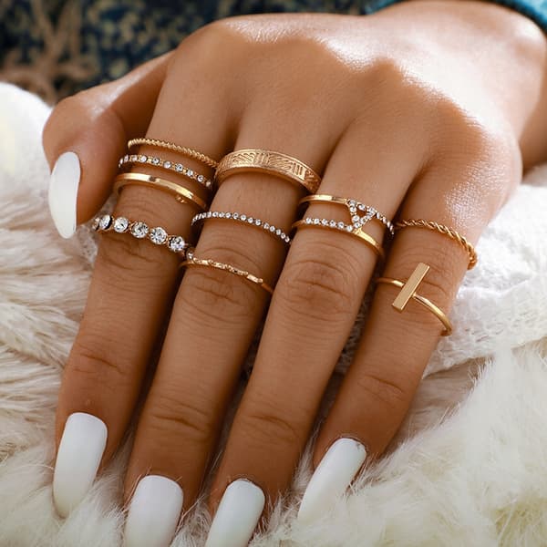 Guld RETRO PUNK BOHO RINGSÆT 07