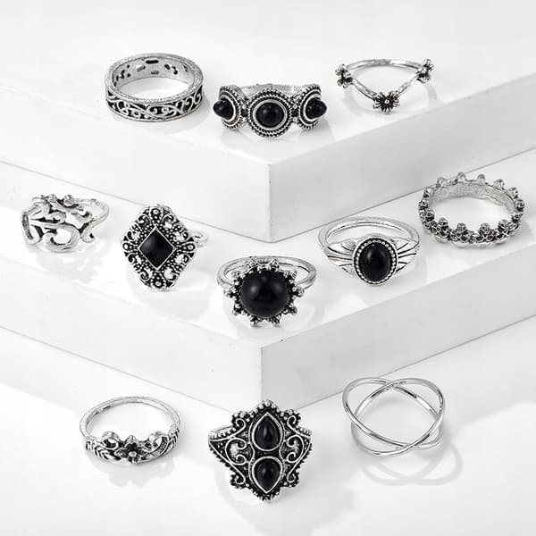 RINGSÆT SØLV SMYKKER GAVE RETRO PUNK BOHO 02 11 DELS