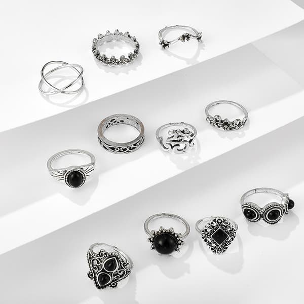 RINGSÆT SØLV SMYKKER GAVE RETRO PUNK BOHO 02 11 DELS