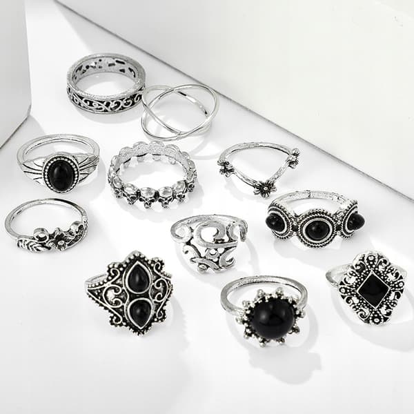RINGSÆT SØLV SMYKKER GAVE RETRO PUNK BOHO 02 11 DELS