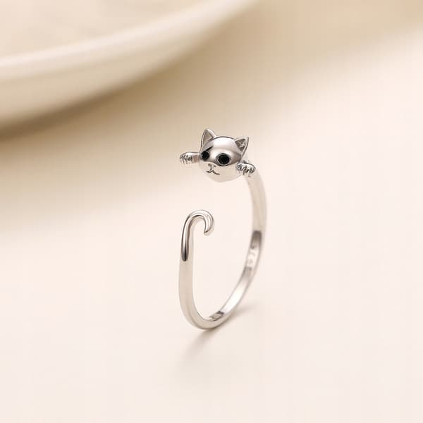 JUSTERBAR RING I SILVER FÖR KVINNOR, UNIVERSAL, GÅVA, KITTY TAIL SÖT