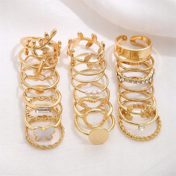 Sølv RETRO PUNK BOHO SMUKKE RINGSÆT 24 ringe 16-18 mm