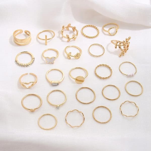 Sølv RETRO PUNK BOHO SMUKKE RINGSÆT 24 ringe 16-18 mm