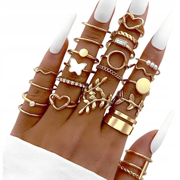 Sølv RETRO PUNK BOHO SMUKKE RINGSÆT 24 ringe 16-18 mm
