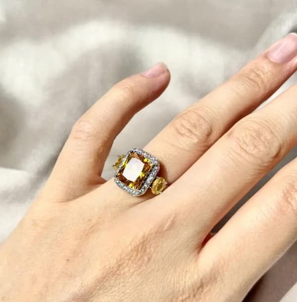 Yellow adjustable rhinestone ring
