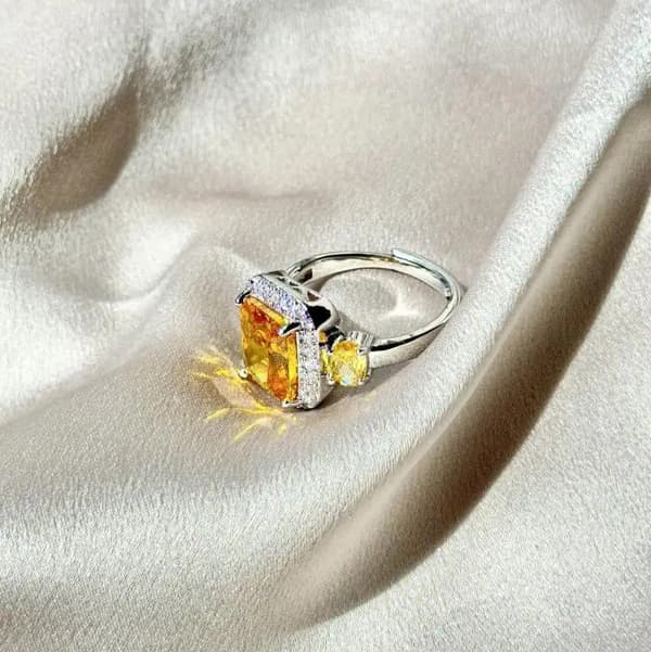 Yellow adjustable rhinestone ring
