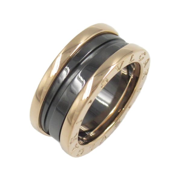 Pre-owned Bvlgari 18K Rose Gold and Ceramic B.Zero1 Two Band Ring Pink