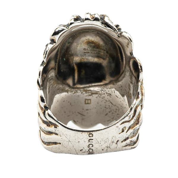 Pre-owned Gucci Silver Plated Crystal Lion Head Ring Silver