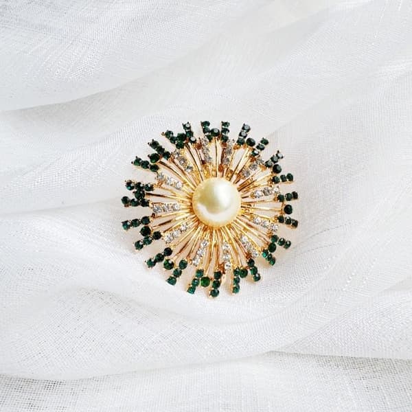 Agélii Fashion - Pärl- och rhinestone ring i flera färger Mörkgrön