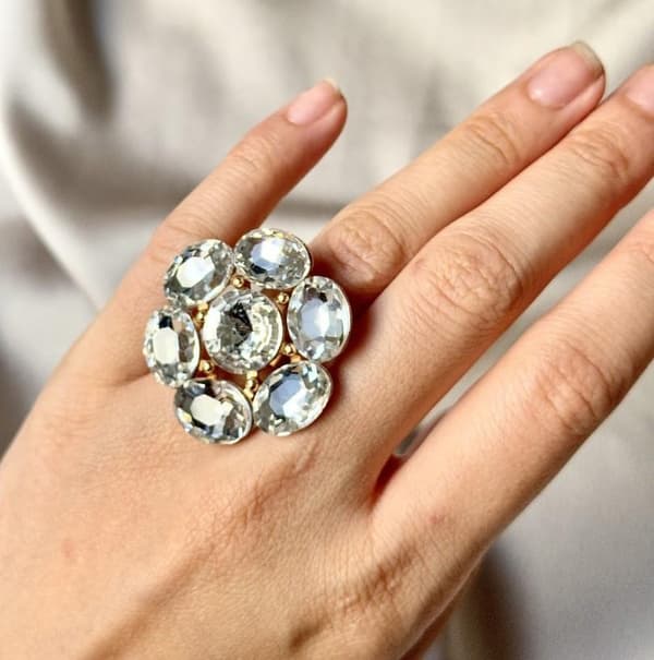 Agélii Fashion - Stor rhinestone ring - många olika färger Vit