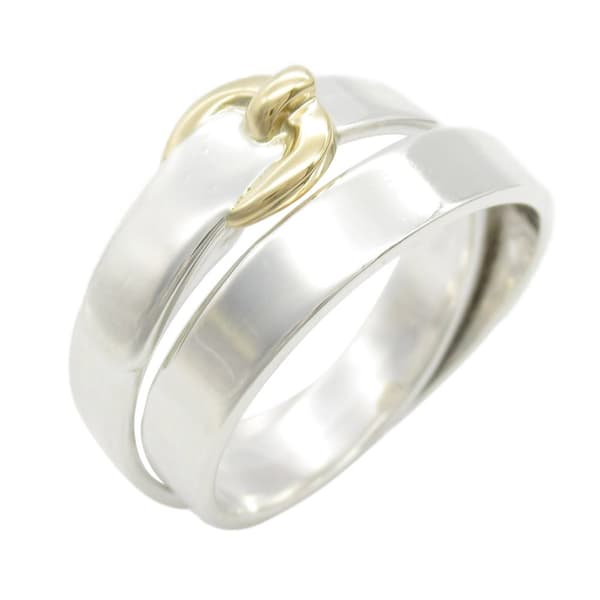 Pre-owned Hermès Sterling Silver and 18K Yellow Gold Double Tour Buckle Ring Silver