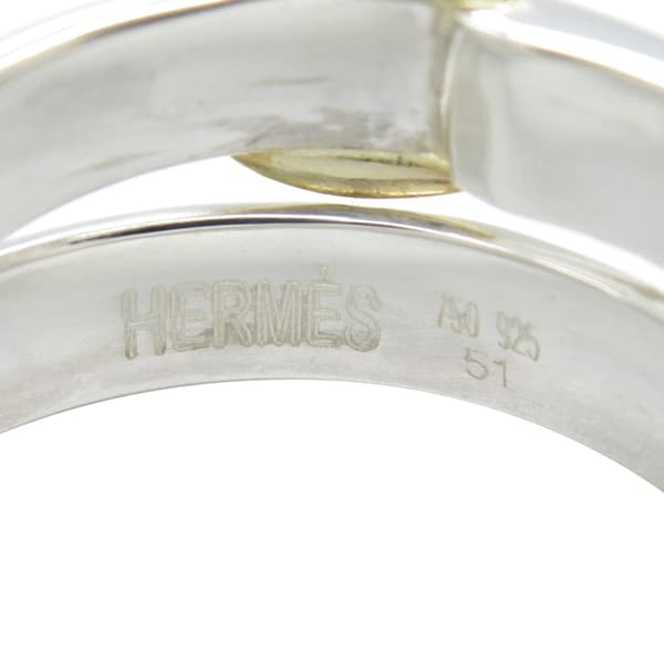 Pre-owned Hermès Sterling Silver and 18K Yellow Gold Double Tour Buckle Ring Silver
