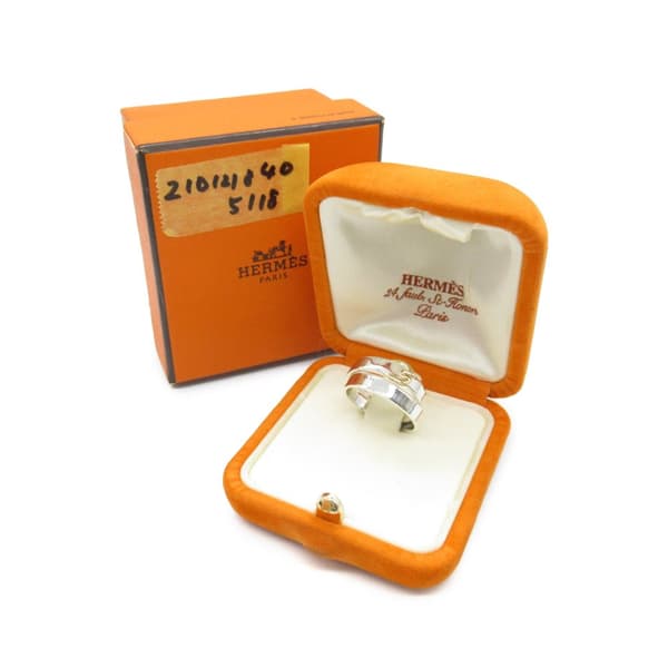 Pre-owned Hermès Sterling Silver and 18K Yellow Gold Double Tour Buckle Ring Silver