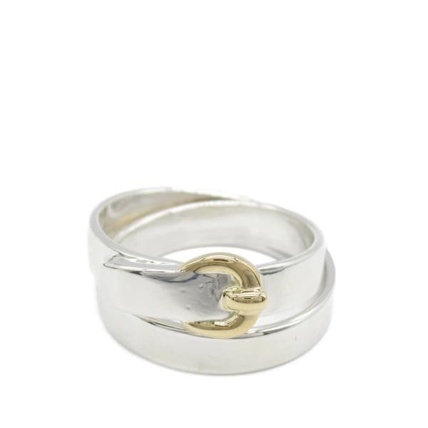Pre-owned Hermès Sterling Silver and 18K Yellow Gold Double Tour Buckle Ring Silver