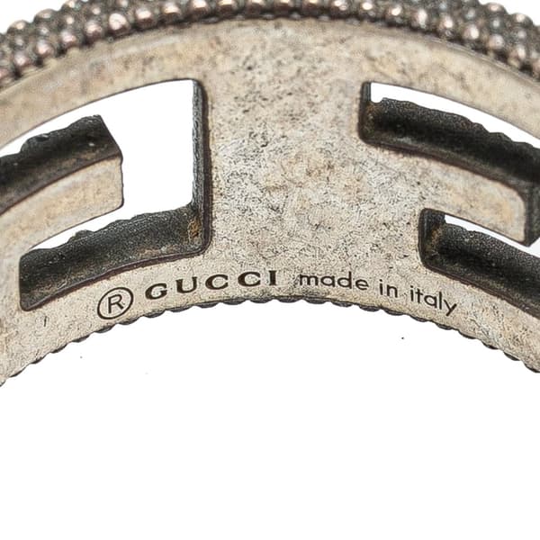 Pre-owned Gucci Sterling Silver Wide G Cube Cutout Band Ring Silver
