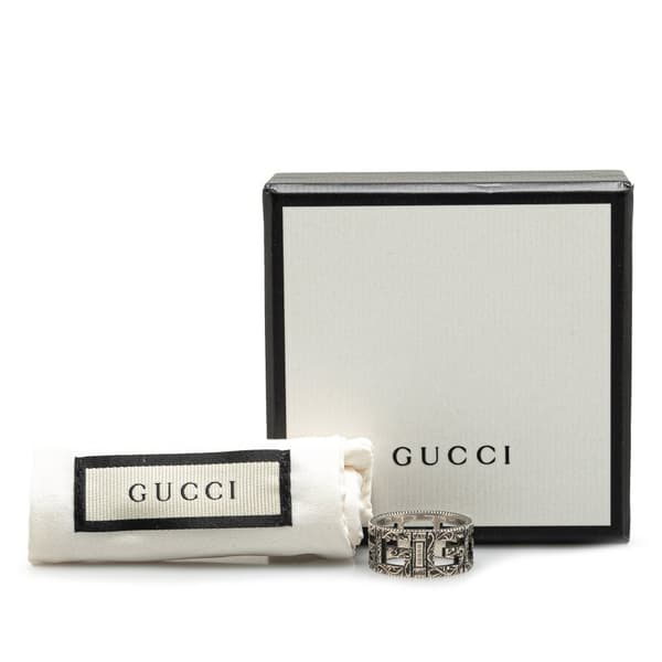 Pre-owned Gucci Sterling Silver Wide G Cube Cutout Band Ring Silver