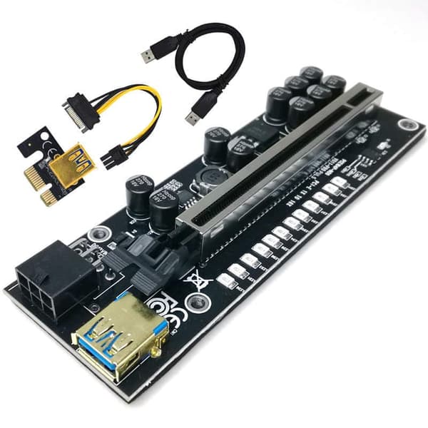 12-pak PCI-E Riser 011 Pro Plus Gold USB 3.0 1X til 16X 6PIN, 60cm kabel