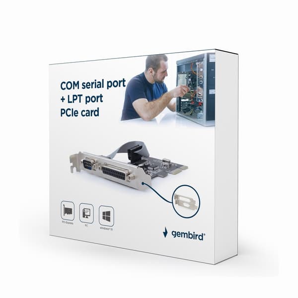Gembird PEX-COMLPT-01 COM seriell port + LPT-port PCI-Express tilläggskort, med extra låg profil br