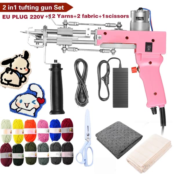 Tufting Gun, 2 i 1 sæt, Elektrisk Tæppe tapis Strikning,EU STIK 220V sæt
