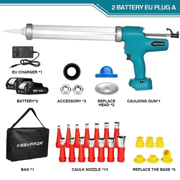 Elektrisk tætningspistol, 18V batteridrevet, 7500mAh kapacitet,2 BATTERI SÆT, EU