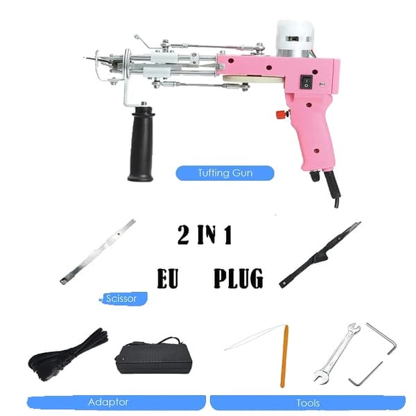 Sähköinen nukkakone, monipuolinen leikattuun ja silmukkakasaan, useita lankavärejä,PINK EU PISTOKE