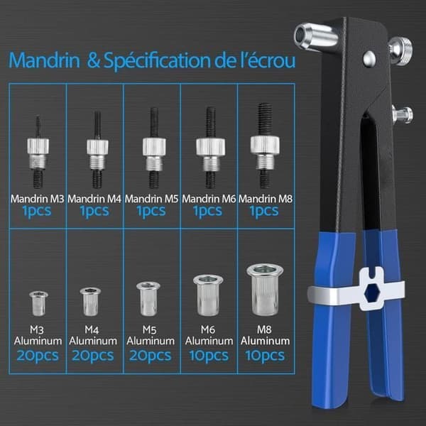 Rivetverktygssats – Handrivetverktyg – Rivenål – 80 metrisk rivenötter M3 M4 M5 M6 M8