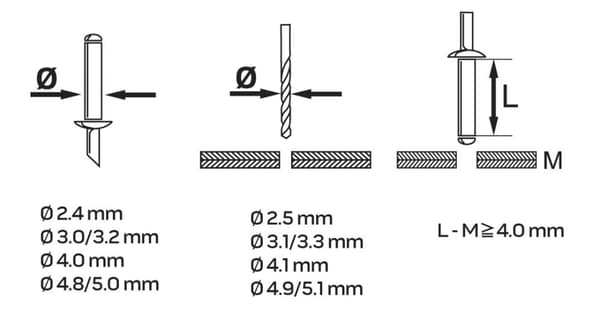 Nitter til stål- og aluminiumsnitter 2,4/3,2/4,0/4,8 mm
