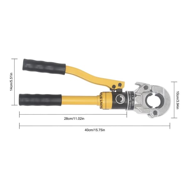 Hydraulisk PEX-rørklemmetang, 8 tons klemkraft, 360° roterbart hoved,Gul