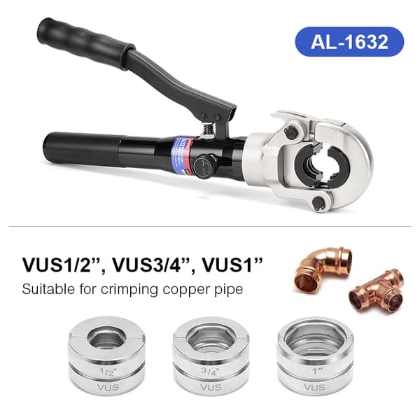 Putkien puristustyökalu, hydraulitoiminen, sopii PEX- ja alumiiniputkille,VUS