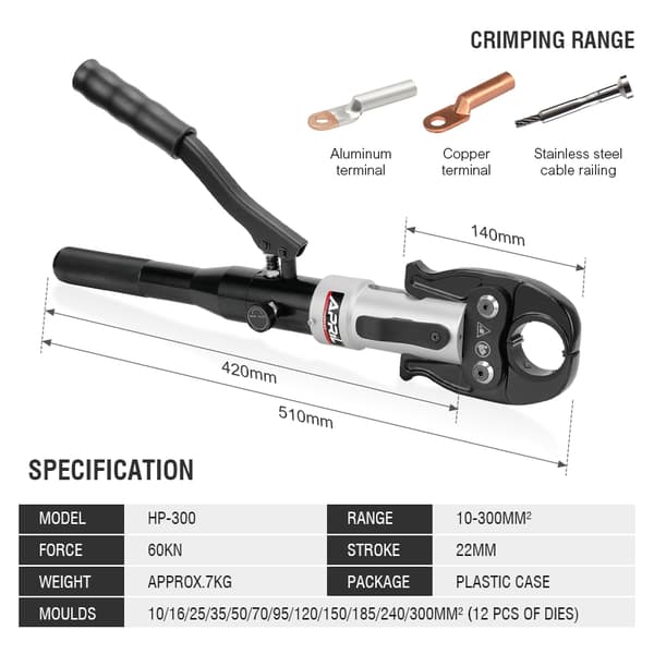 Hydraulisk Crimpværktøj, Crimpområde 10-300 MM², Professionel Kvalitet, Tilpasseligt Design