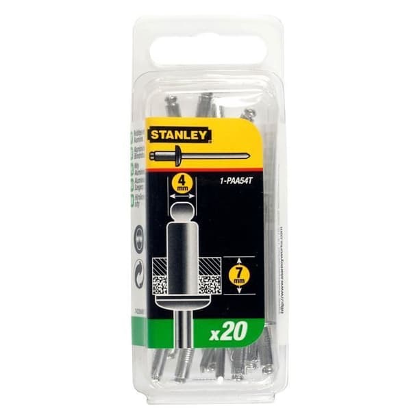 STANLEY RIVET ALUMINIUM 4MM X 6,35 - LÅDA MED 20STK