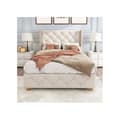 Miniatyrbild 3 av 6: Lit stoppad 90*200 cm, knapprad stoppning, nitar stoppning, träben, linne, beige