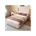 Miniatyrbild 2 av 6: Lit stoppad 90*200 cm, knapprad stoppning, nitar stoppning, träben, linne, beige