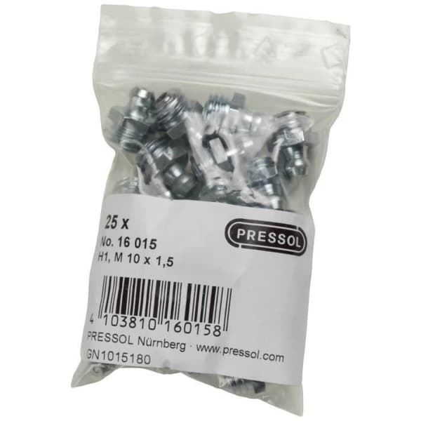 Sfäriskt huvudsmörjare - Pressol - H1-rak - M 10 x 1,5 - 25 stycken - Vit