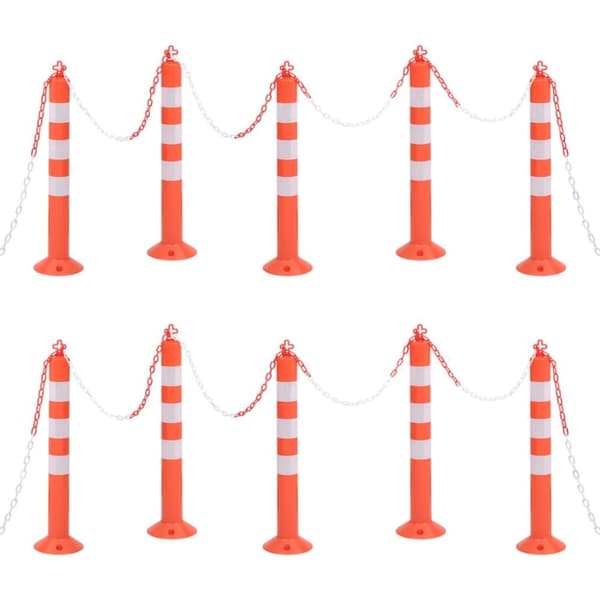 vidaXL Trafikpollare 10 st med kedja 75 cm PE