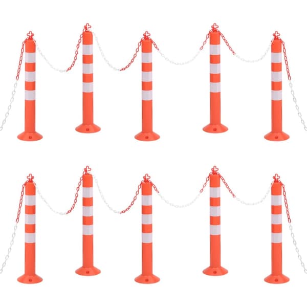 Trafikpollare 10 st med kedja 75 cm PE