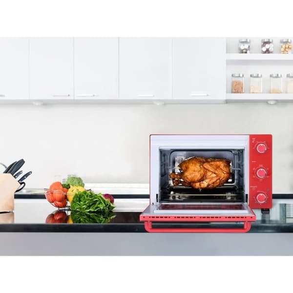 CONTINENTAL EDISON CEMF35R - Elektrisk miniugn 35L röd - 1500W - Rotisserie, Naturlig konvektion