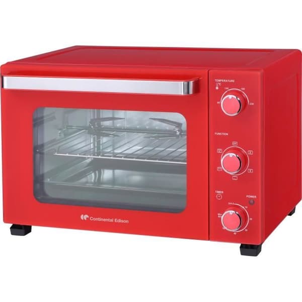 CONTINENTAL EDISON CEMF35R - Elektrisk miniugn 35L röd - 1500W - Rotisserie, Naturlig konvektion