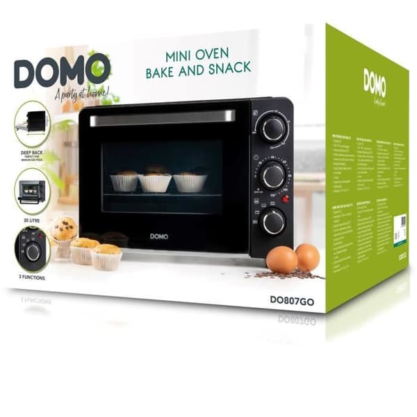 DOMO DO807GO mini bak- och snacksugn - 20 L - svart - 1300watt -