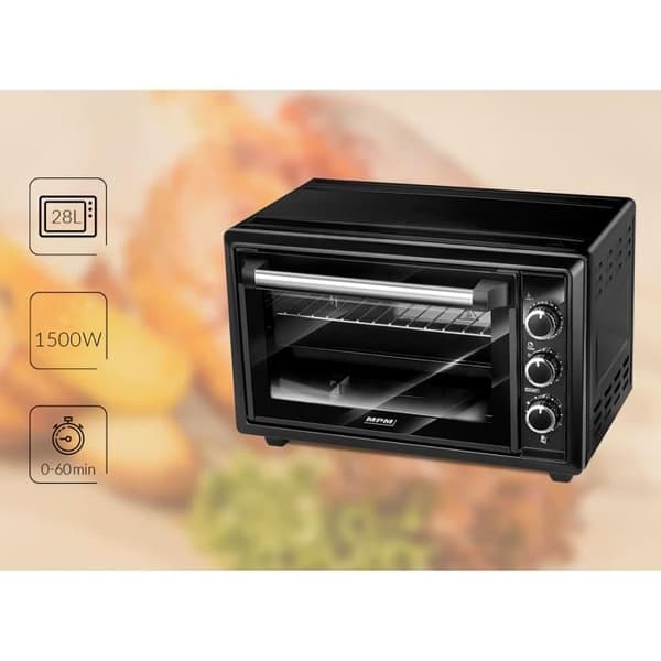 28 L elektrisk konvektionsugn, 6 värmelägen, timer MPM MPE-28/T 1500W Svart 25418