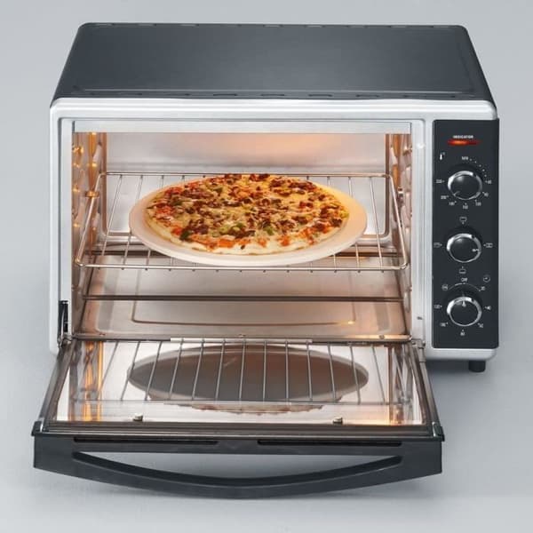 Miniugn SEVERIN TO2058 roterande värme 42 L, pizzasten och spett, 1800 W bänkugn, 120 min timer, Svart/Rostfritt stål