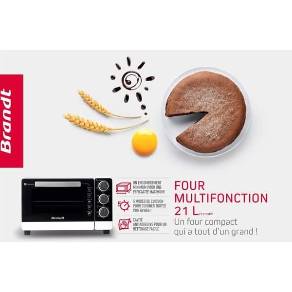 BRANDT Multifunktionsugn 21L 1380 Watt FC215MW vit
