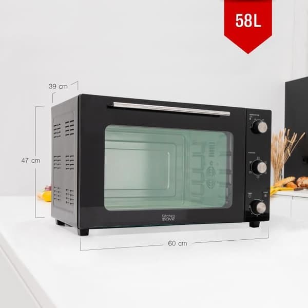 Multifunktionsugn 58L konvektionsvärme rotisseriegrill 2000w ARIZONA svart 5 matlagningsprogram med timer och tillbehör