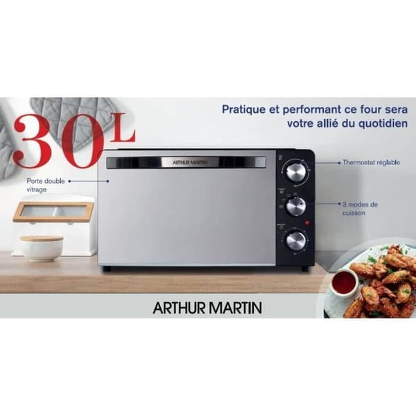 Fristående ugn - ARTHUR MARTIN - AMF30L - 30 L - 1 500 W - 60 min timer - Spegeldörr