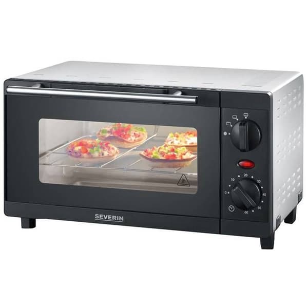 SEVERIN 9 L kompakt miniugn - 800 W med grill och kokplatta ingår - Svart/Silver TO2052