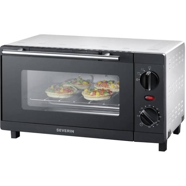 SEVERIN 9 L kompakt miniugn - 800 W med grill och kokplatta ingår - Svart/Silver TO2052
