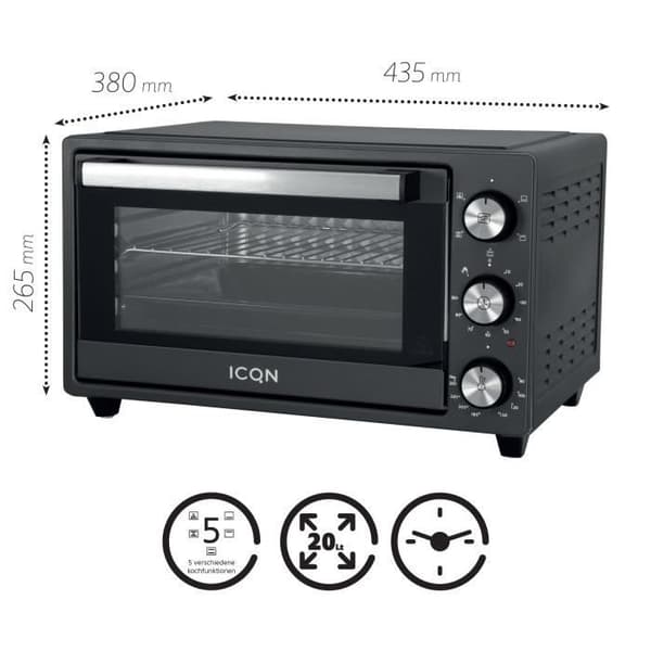 ICQN Mini fyra 20L 1500 W Varmluftsugn